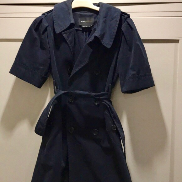 🆕 BCBGMAXAZRIA Short-Sleeve Navy Trench Coat - Picture 3 of 6